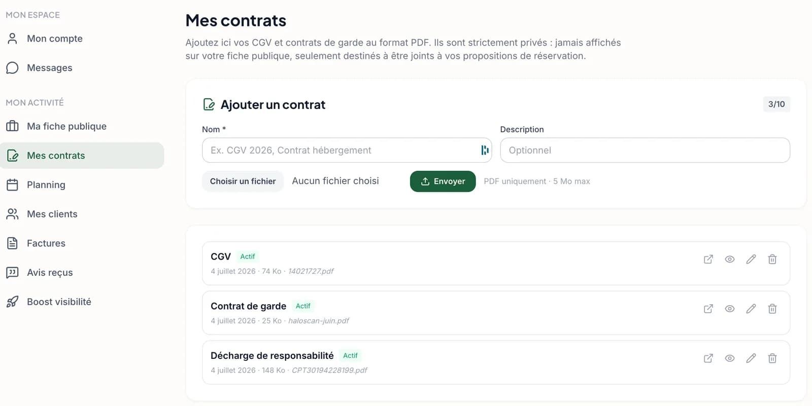 Le dogsitter choisit les contrats à présenter