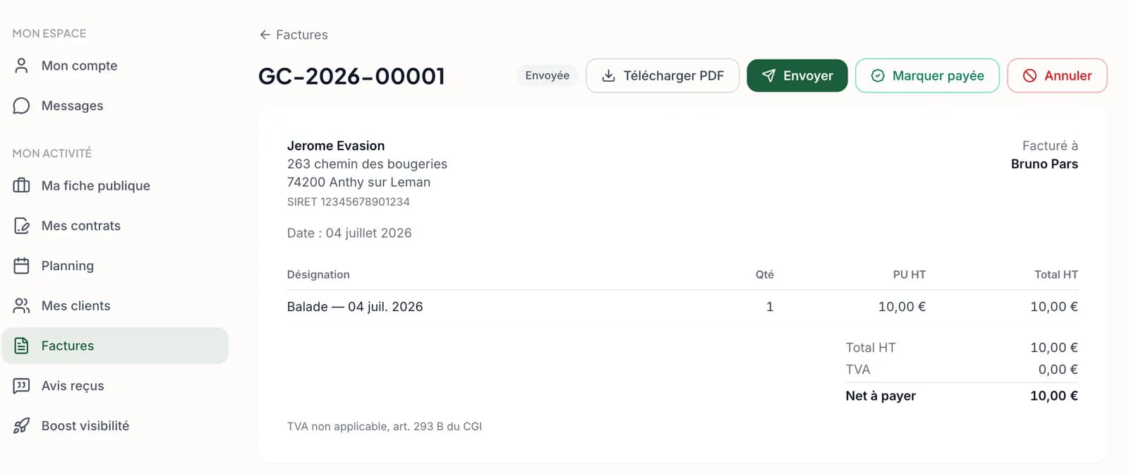 Facture professionnelle générée par Gardicanin